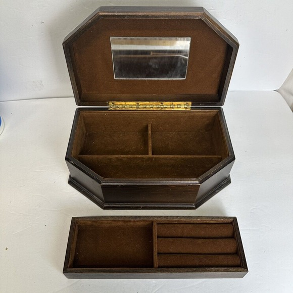 Vintage Jewelry Keepsake Necklace Box Medium Wooden Treasure Chest Storage - Picture 6 of 12